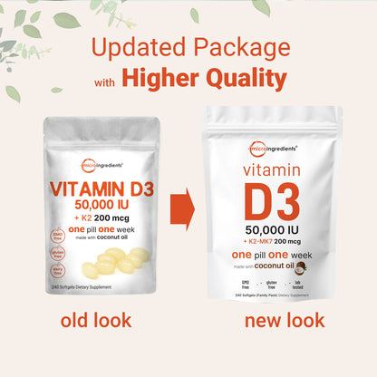 Micro Ingredients Vitamin D3 K2 Supplement Softgels